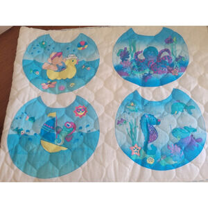 Sea Babies Cut and Sew Drool Baby Bib Panels UNCUT Pre-Quilted Fabric Makes 16